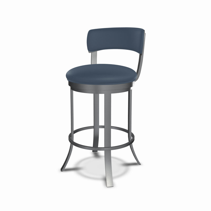 Swivel Upholstered Counter Stool with Metal Frame, Counter Stool (26" Seat Height), Midnight Blue, Lustrous Siver White