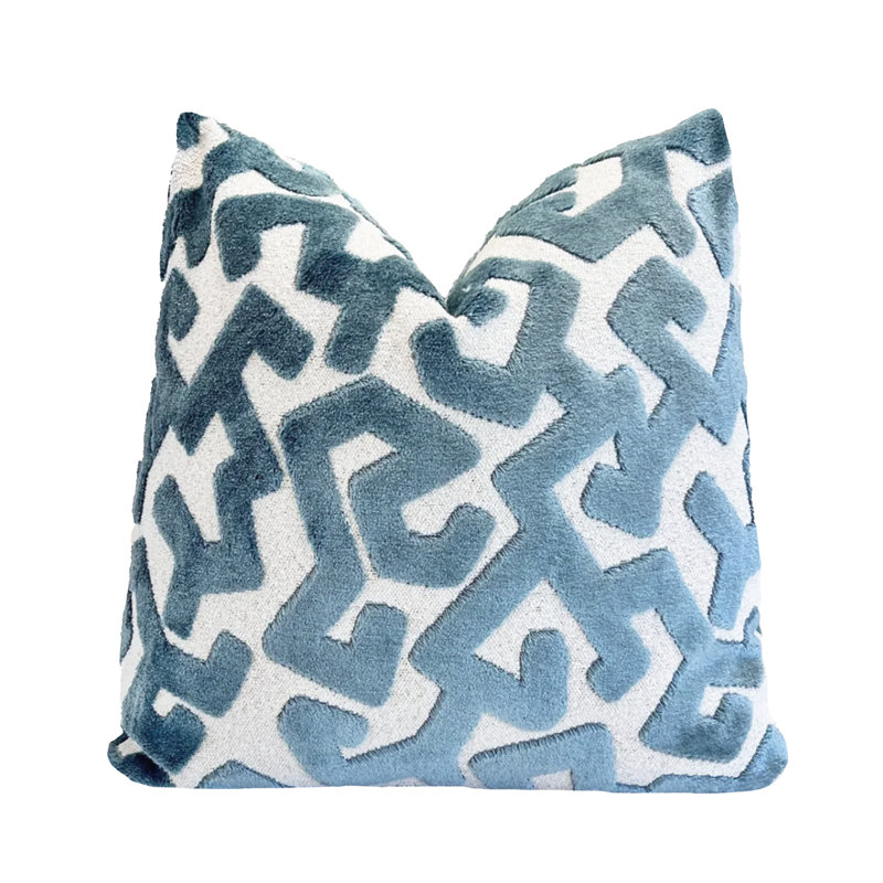 Cerulean Velvet Tribal Throw Pillow Cover, 20"H x 20"W