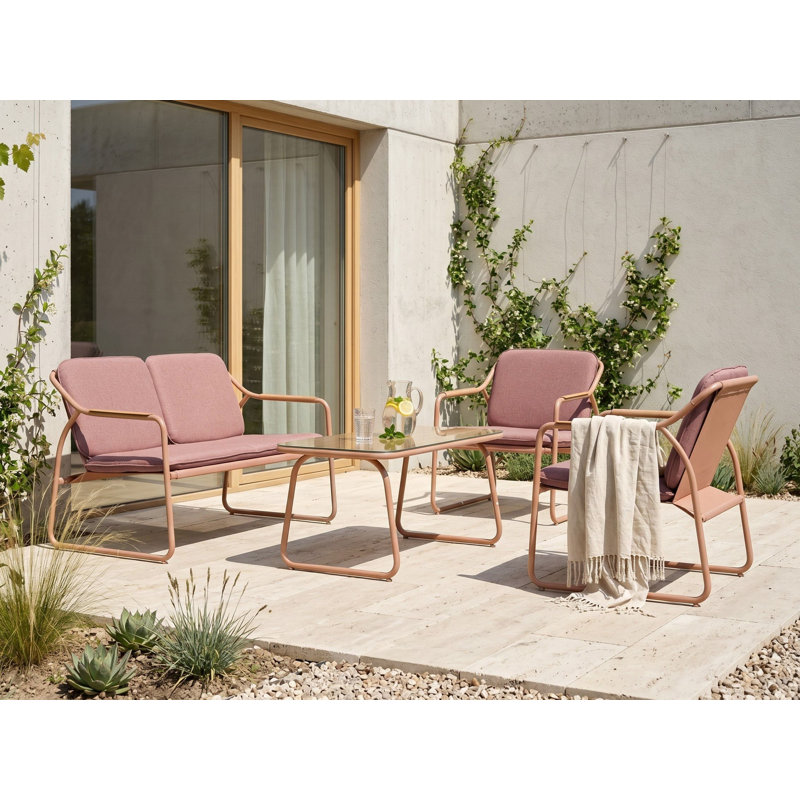 Garden Lounge Set with Table 4 Seater Cedernier Metal Brown