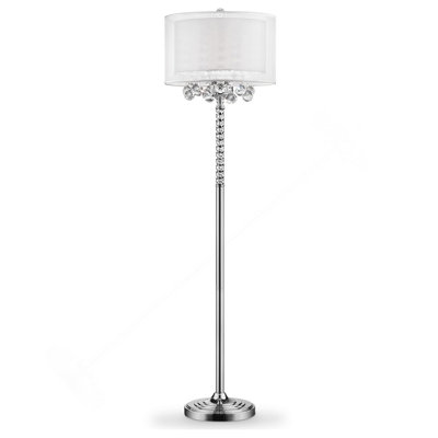 62.5" Tall Floor Lamp "Moiselle", Silver And Crystal Accents, Silvery Shade