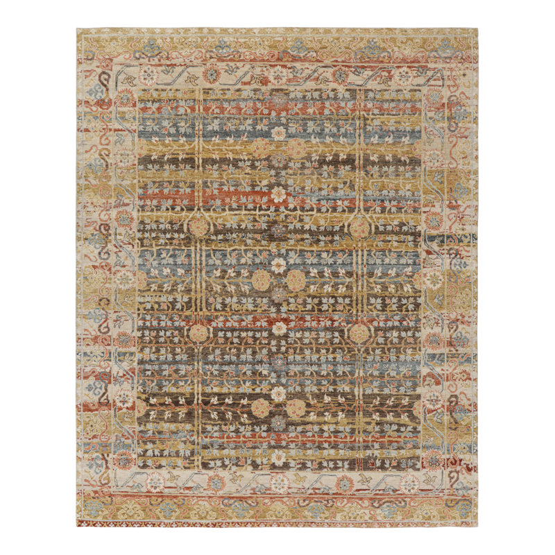 Rug & Kilim’S Modern Block Print Rug With Colorful Geometric Floral Patterns