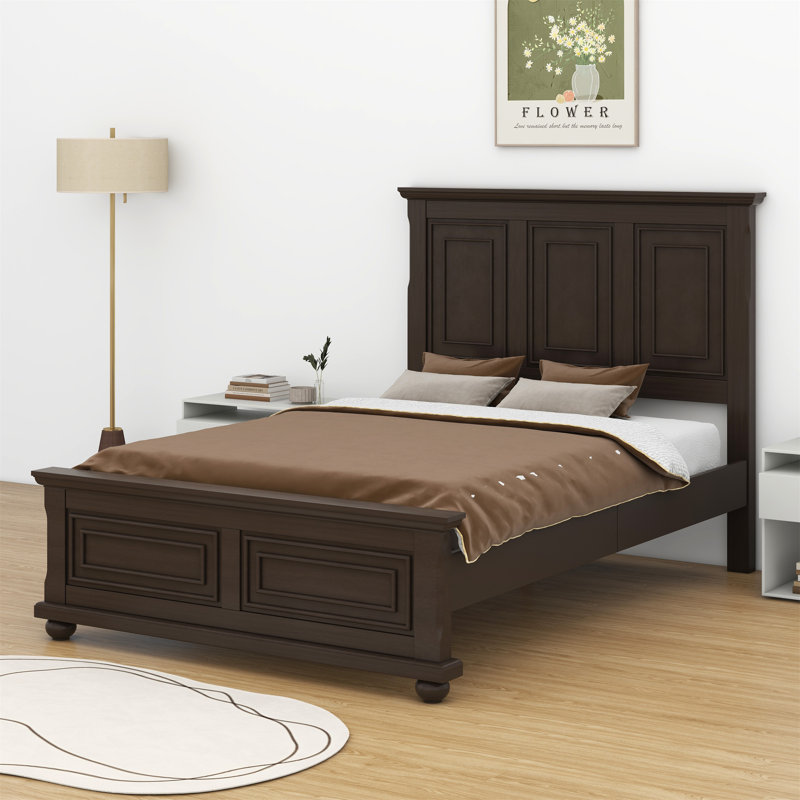 Lit en bois de style champêtre rétro, Brun intense, Grand