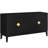 Black Sideboard Storage With 4 Doors. Solid Wood & Material. Adjustable Shelves. Charming Gold Handles. Ample Capacity 4-Door For Dining Room. Black. . Shelf. Stylish Area