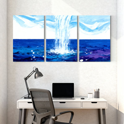 Nautique et plage, chute d'eau, reflet, ciel, vagues de lumière, ensemble de 3 impressions sur toile