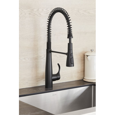 Kohler Simplice Single Handle Semi-Professional Pre-Rinse Kitchen Sink Faucet with Three-Function Pull Down Sprayer