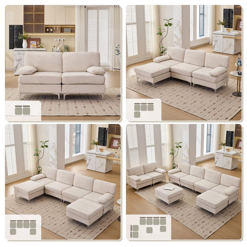 Tennielle 123.62" W 6-Seater U-Shaped Modular Sectional, Beige
