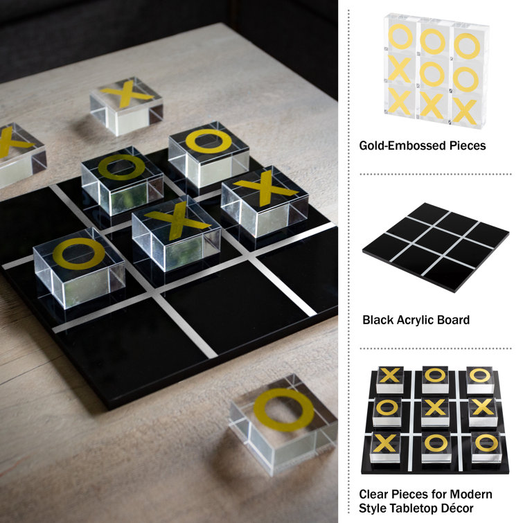 CosmoLiving by Cosmopolitan Gold Acrylic Tic Tac Toe Game Set with