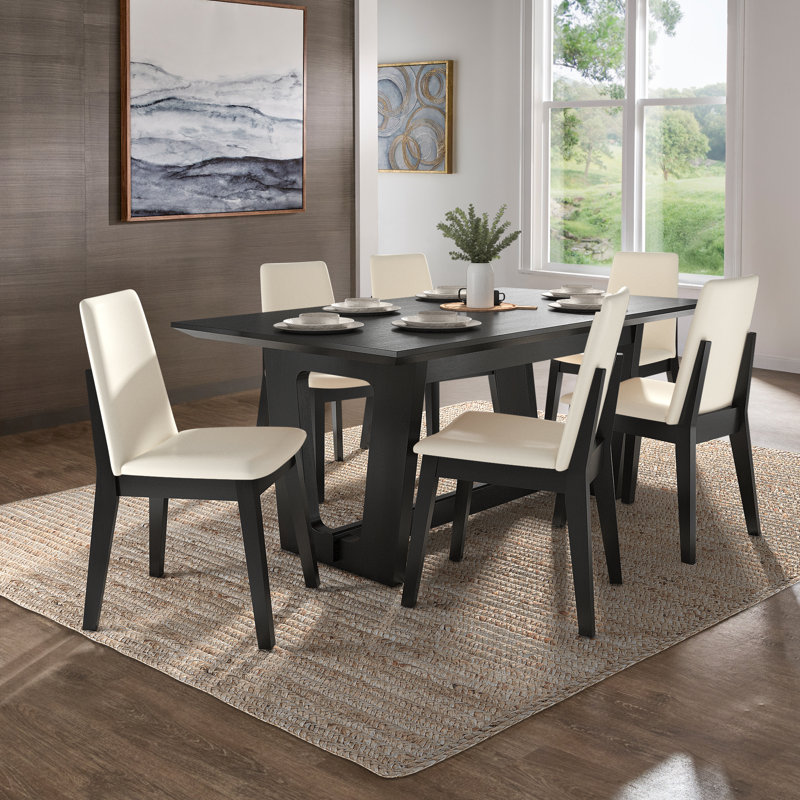 Patino 72" Rectangular Wood Dining Set With Vegan Leather Upholstered Chairs, Black