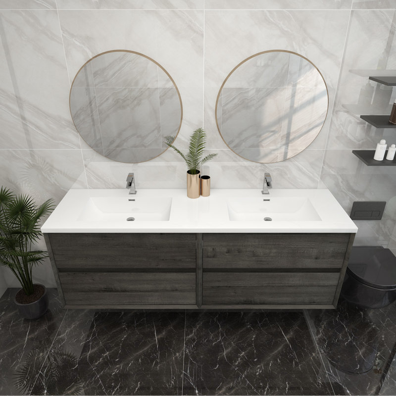 Meuble-lavabo double 72 po, Chêne fumé