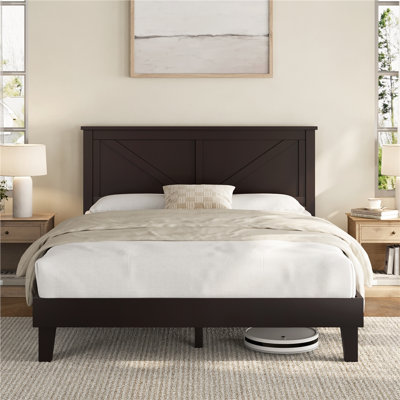 Farmhouse Wood Bed Platform with Headboard