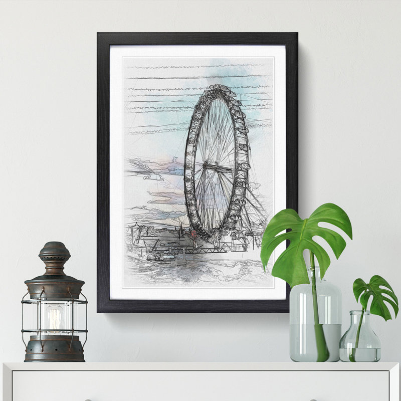The London Eye - Framed Print, 45cm H x 33cm W x 2cm D, Black Framed