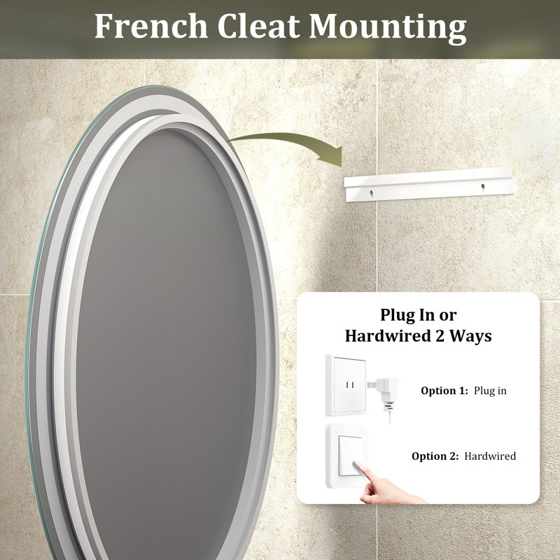 Miroir ovale en verre trempé anti-buée Aevar, 36 po x 24 po