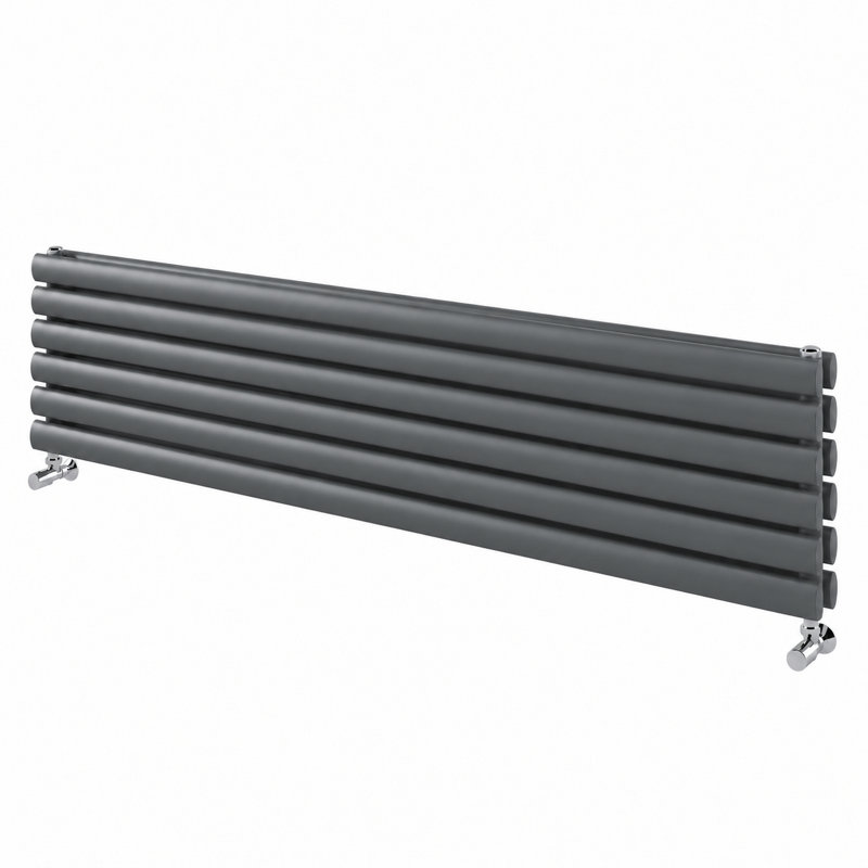  Horizontal Oval Panel Radiators, 1500mm W x 350mm H, Grey