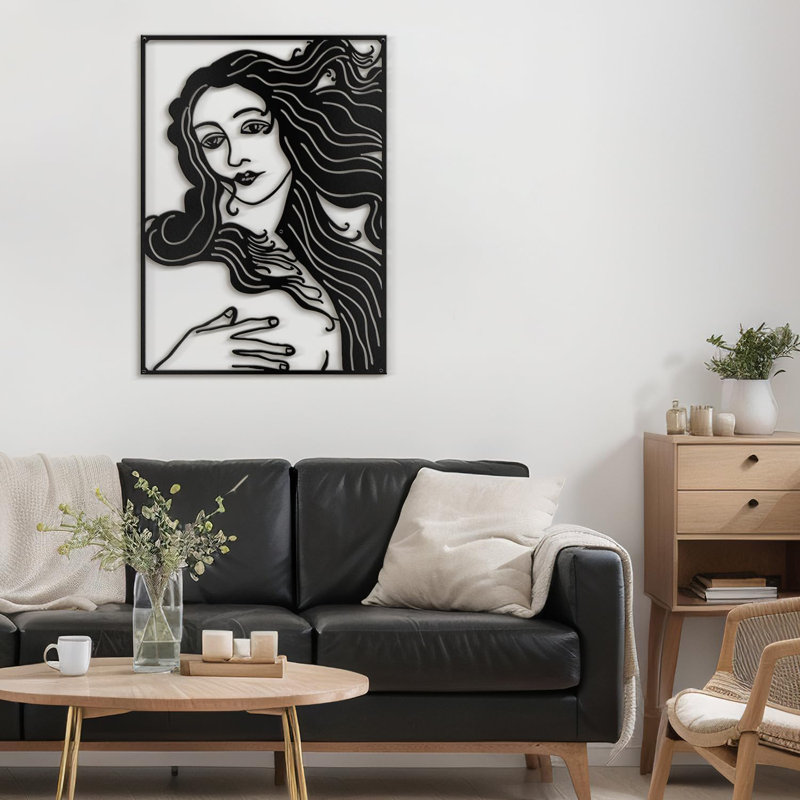 Décoration murale en métal, décoration murale moderne abstraite de Vénus, Noir, H 18 po x l 12 po x P 0,05 po
