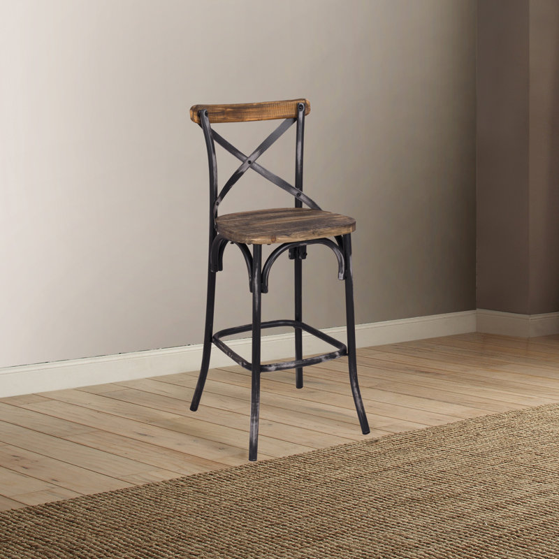 Vintage-Style Oak Bar Stool With Cross Back, Combining Classic Charm And Modern Comfort For Your Home., Black/Brown