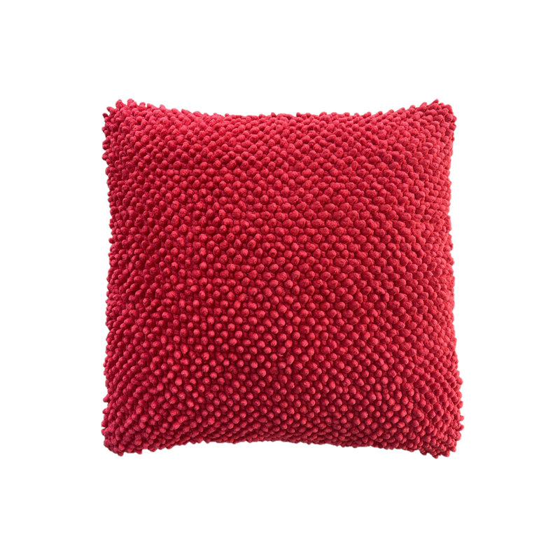 Felt Ball Square Cotton Pillow Cover, Fiery Red