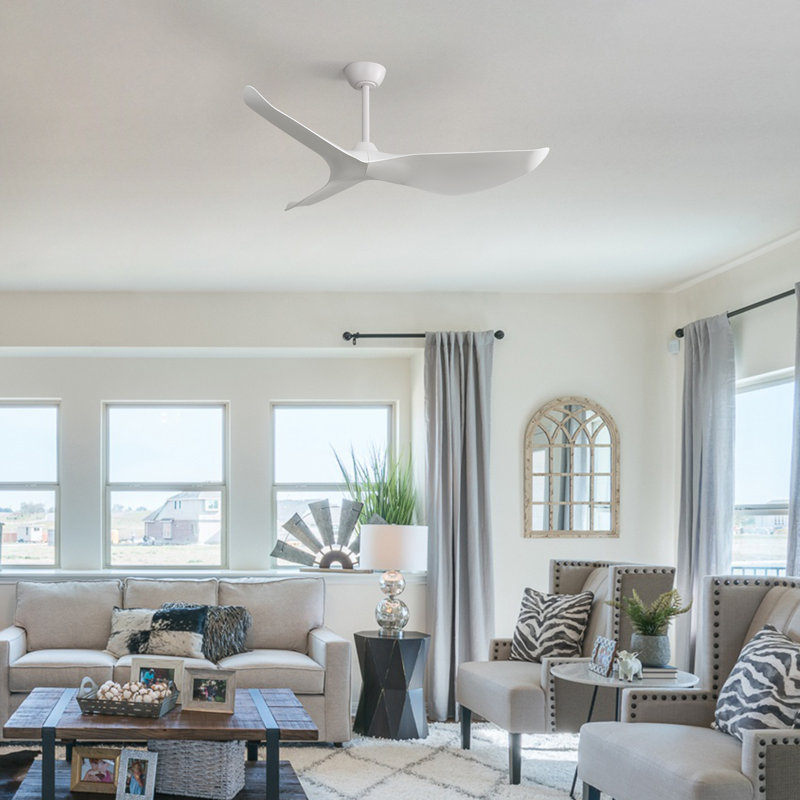 Kemp 52'' 3-Blade Modern Ceiling Fan No Light with Remote Control, 38", White, White