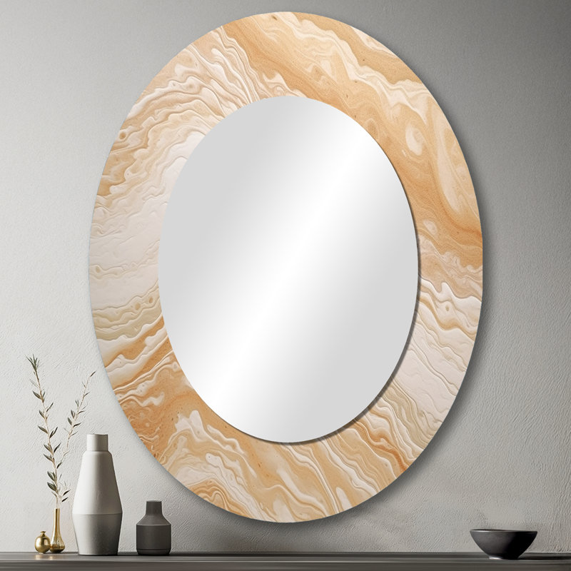 Crème marbré Melody II - grand miroir mural ovale sur métal, 43 po x 33 po
