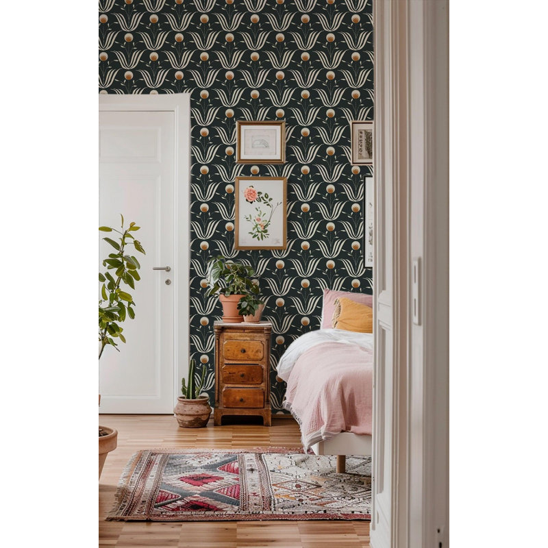 Lady Charlotte Spring Bloom 10' L x 24" W Wallpaper Tile, Soot_NDLQ2888, Soot, Paper