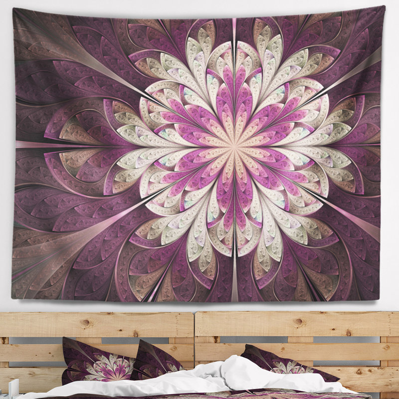 Tapisserie fleur arrondie florale en mauve blanc floral, H 32 po x l 39 po