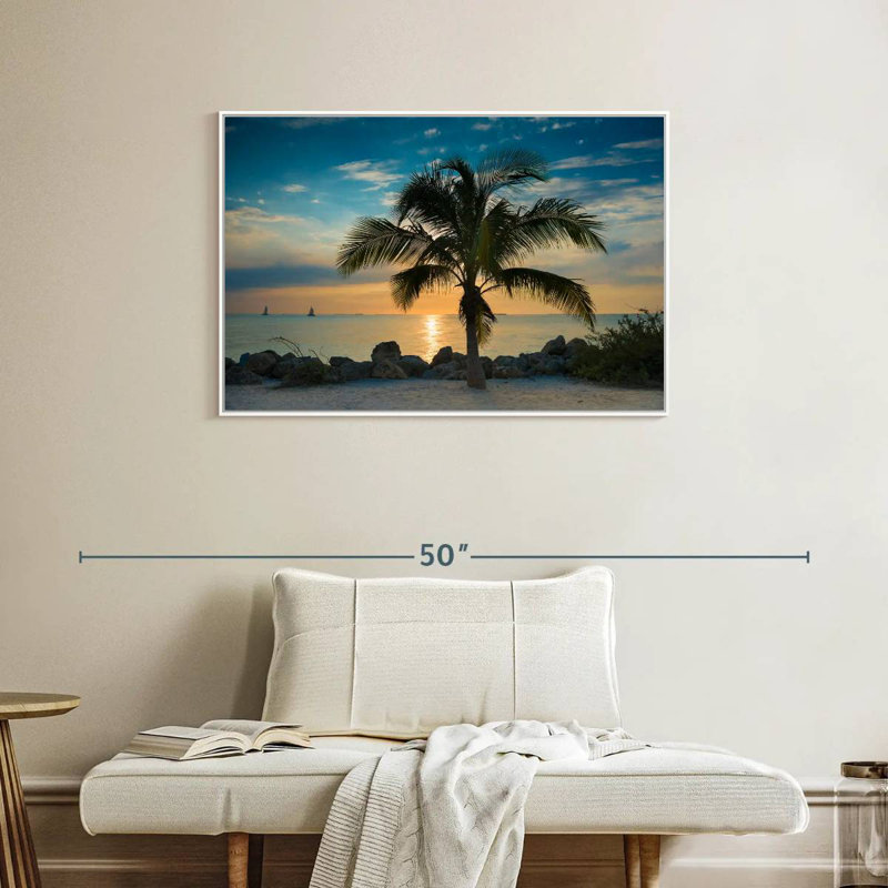 Palmier Key Key Sunset, Cadre flottant blanc, 37 po x 25 po