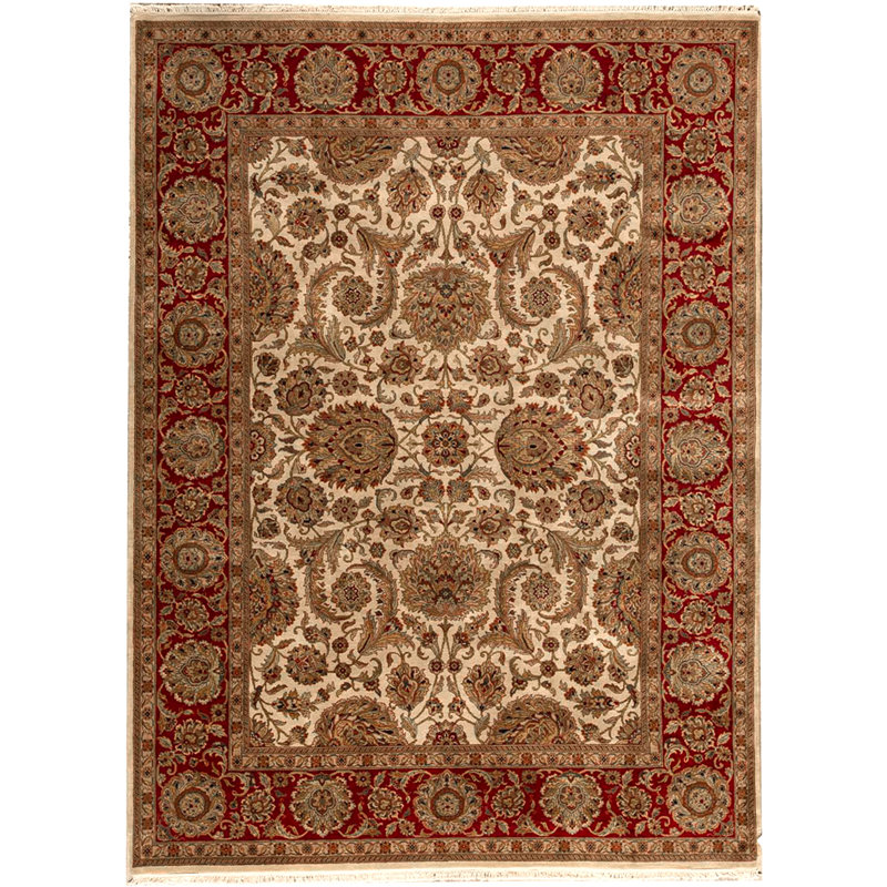 Tapis ivoire et rouge noué à la main de haute qualité