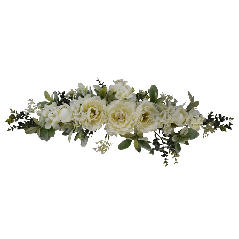 28" Ivory Peony Lambs Ear Swag