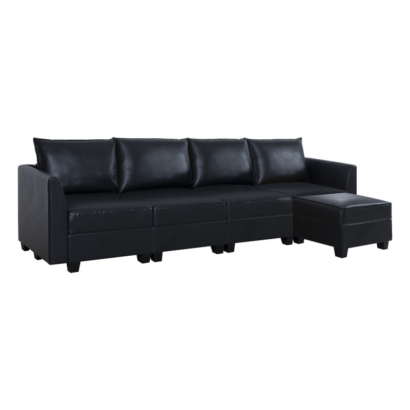 Canapé modulaire convertible en U avec repose-pieds Rudney, Noir