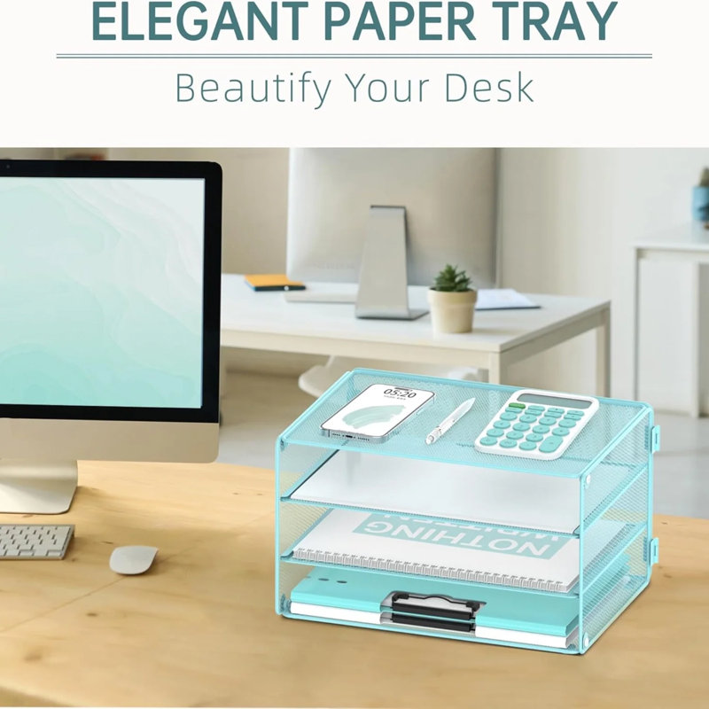 Support de rangement à 3 niveaux pour bac à papier, boîte de rangement en filet métallique, organisateurs de bureau et accessoires