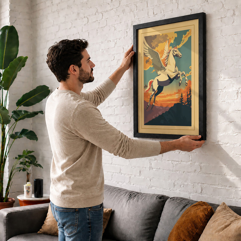 Pegasus at Sunset Art Deco - Framed Print, A1 - 84.1 x 59.4 cm, Black
