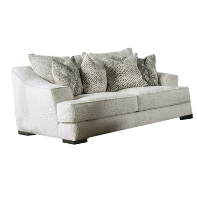 Causeuse Syma, boucle ivoire, 4 coussins décoratifs, accoudoirs carrés, 84 po
