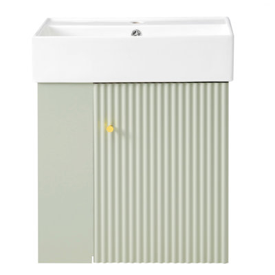 Modern Style Floating Bathroom Vaniy With Ceramic Basin And Left Side Storage