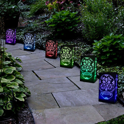 Ensemble de 6 luminaires à piles, crâne en sucre changeant de couleur - ensemble de 6