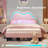LED Twin Bed Frame with Adjustable Cloud Headboard, Velvet Upholstered Platform Bed, No Box Spring Needed, Easy Assembly, Pink