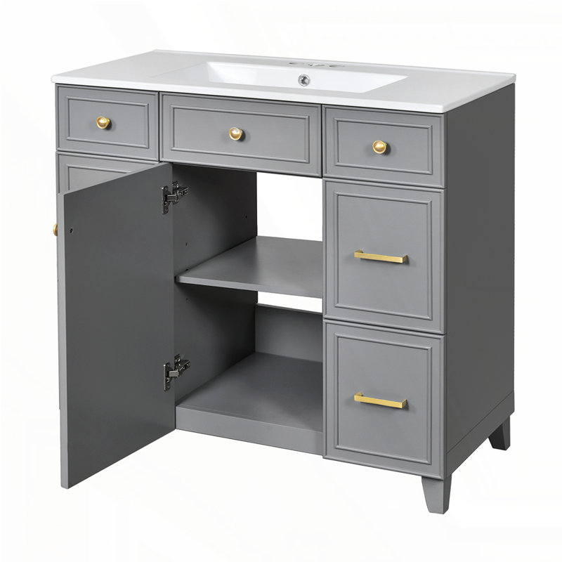Meuble-lavabo 36 po avec lavabo en céramique, Gris