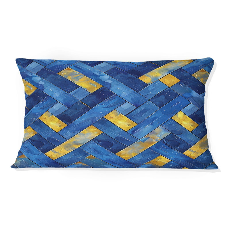 Coussin lombaire bleu et jaune à motif de paniers II