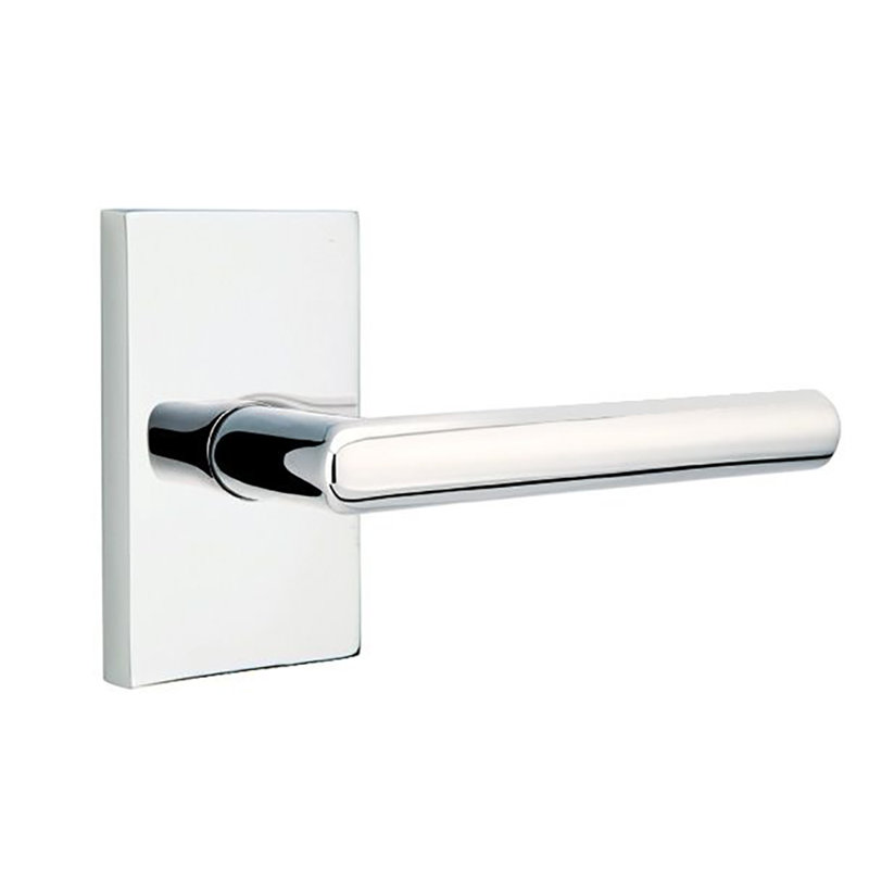 Stuttgart Round Privacy (Bed & Bath) Door Lever with Rectangle Rosette, Right, Bright Chrome