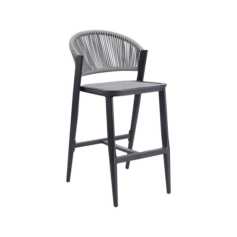Tabouret de bar en aluminium avec dossier et siège en fibres synthétiques, pour l'extérieur