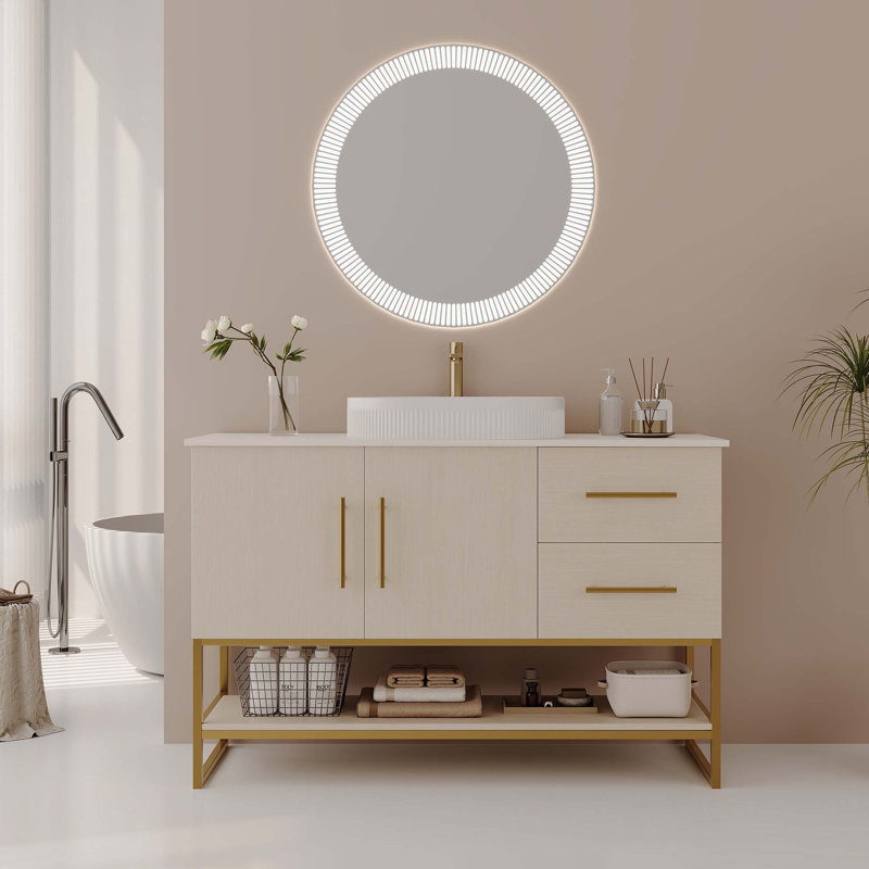 Meuble-lavabo moderne 47,2 po avec lavabo vasque en céramique, armoire autoportante dorée