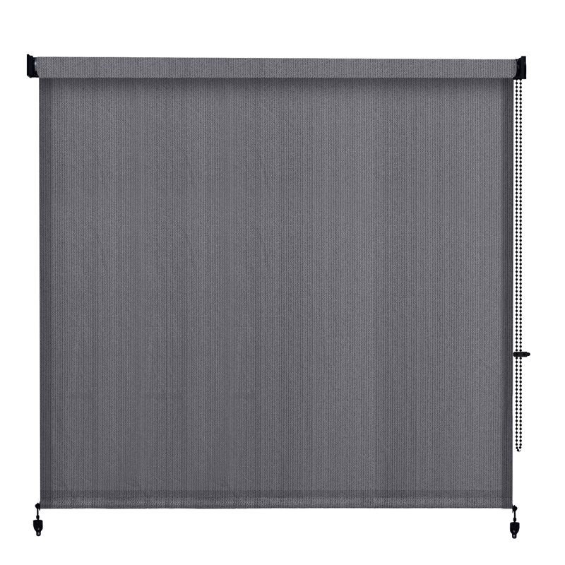 Store à enroulement semi-transparent d'extérieur avec store enroulable à cordon, Rectangle 96 po x 96 po, Gris
