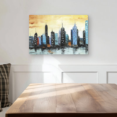 Skyline on cityscape - Yellow Building Metal Print | Home Decor