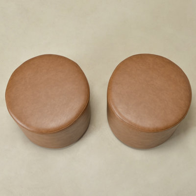 18" Wide Faux Leather Round Upholstered Ottoman Set Of 2