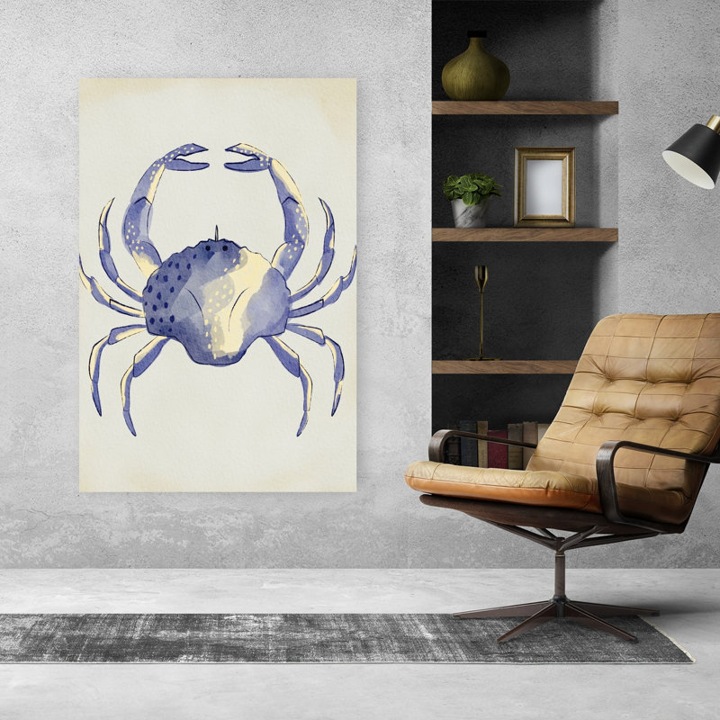 Aquarelle, crabe bleu, crabe minimaliste, art mural côtier