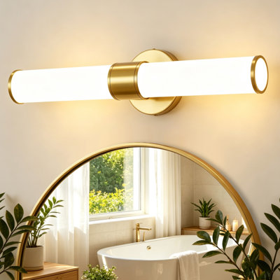 Almetta 2 - Light Gold Bathroom Dimmable Vanity Light With White Glass Shade Bath Bar Fixtures