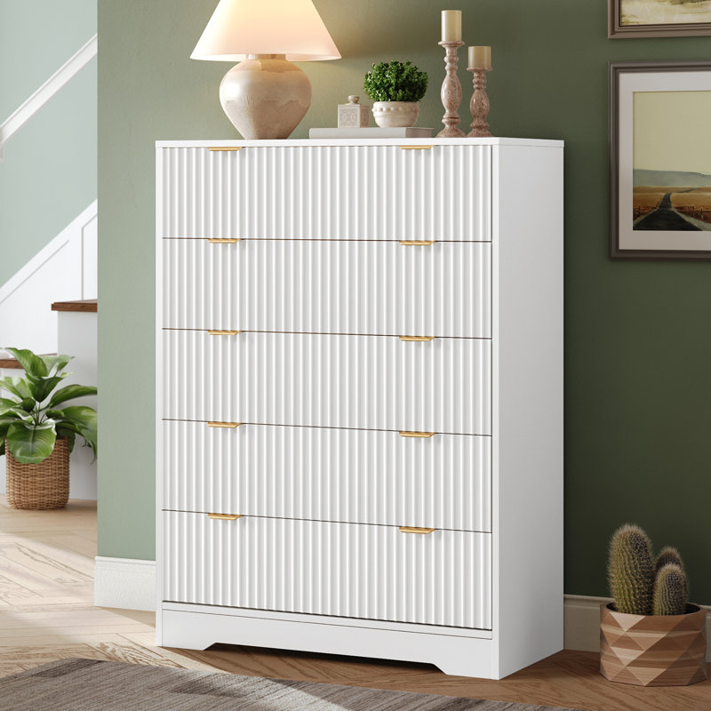Commode 5 tiroirs cannelée en bois