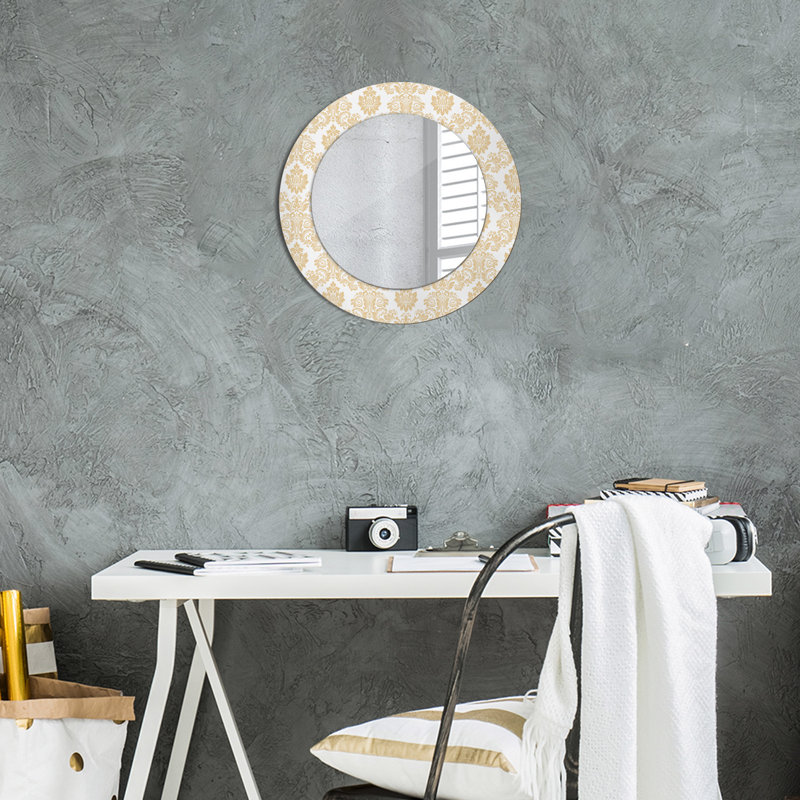 Huldar Glass Flat Wall Mirror, 50cm H x 50cm W, Beige Baroque Damask
