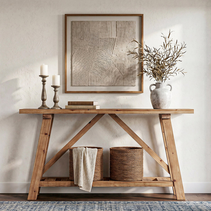 160 cm W Solid Wood Top Console Table