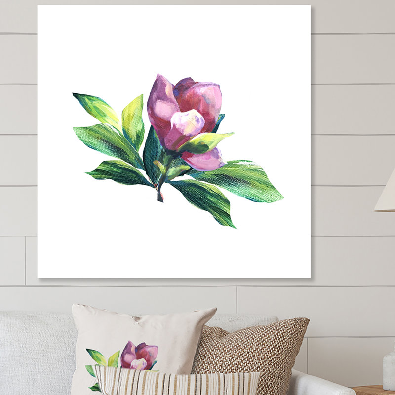 Arrangement de fleurs vertes et roses II - œuvre d'art traditionnelle sur toile, H 16 po x l 16 po x P 1 po, Toile tendue
