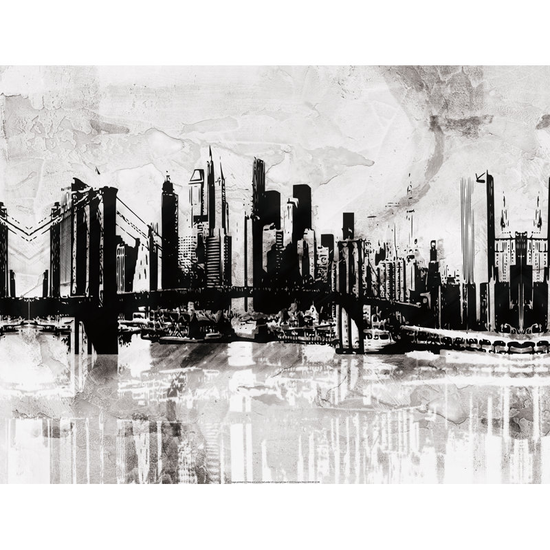 Reproduction de paysage urbain noir et blanc sur toile, H 32 po x l 48 po