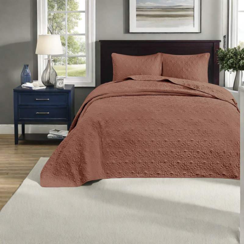 Ensemble de literie réversible 3 pièces, surdimensionné en polyester matelassé confort, très grand rouge argile